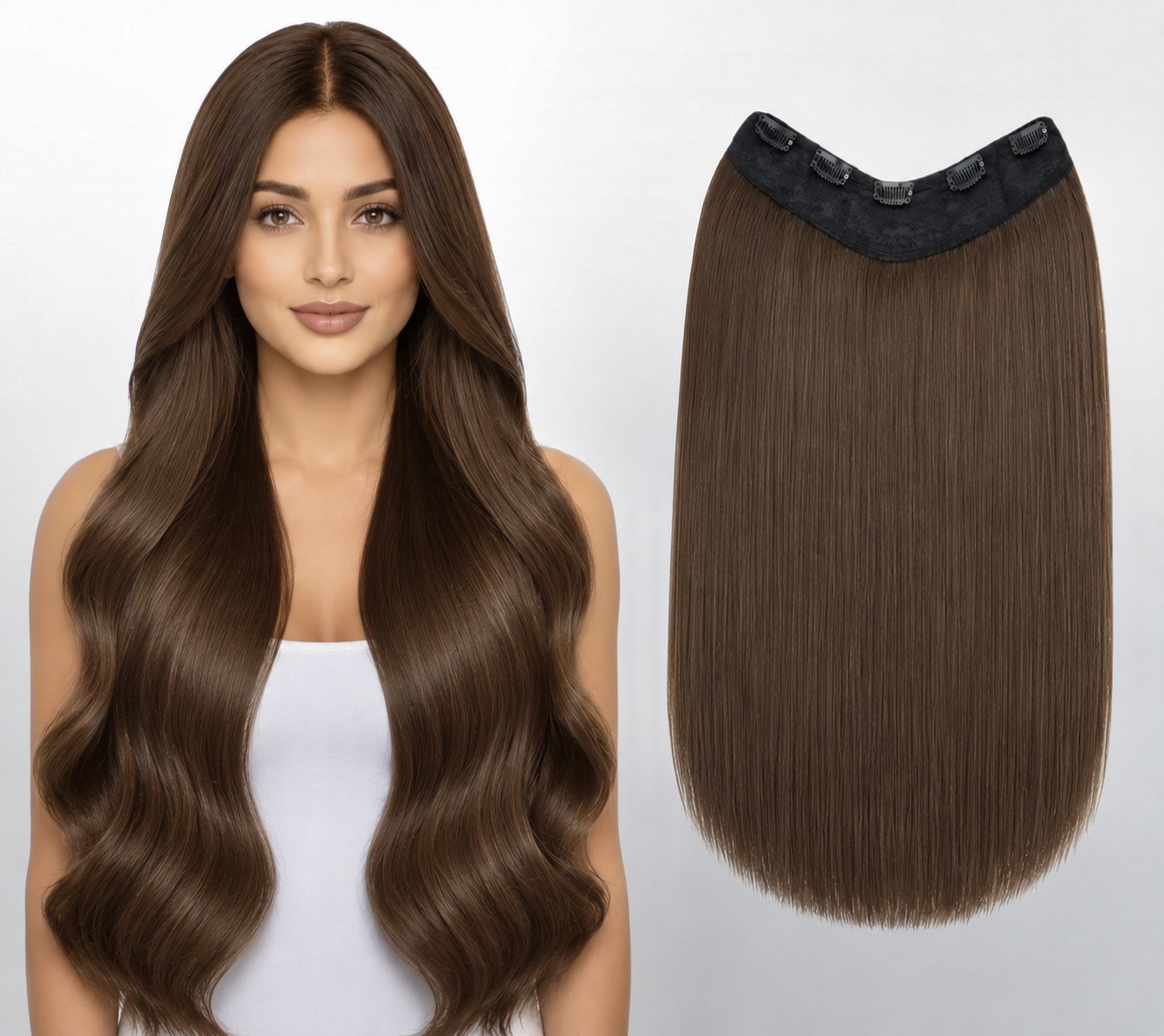 Trese de Par Natural V-Shape Luxe Saten Mediu #4 - Extensii de par București