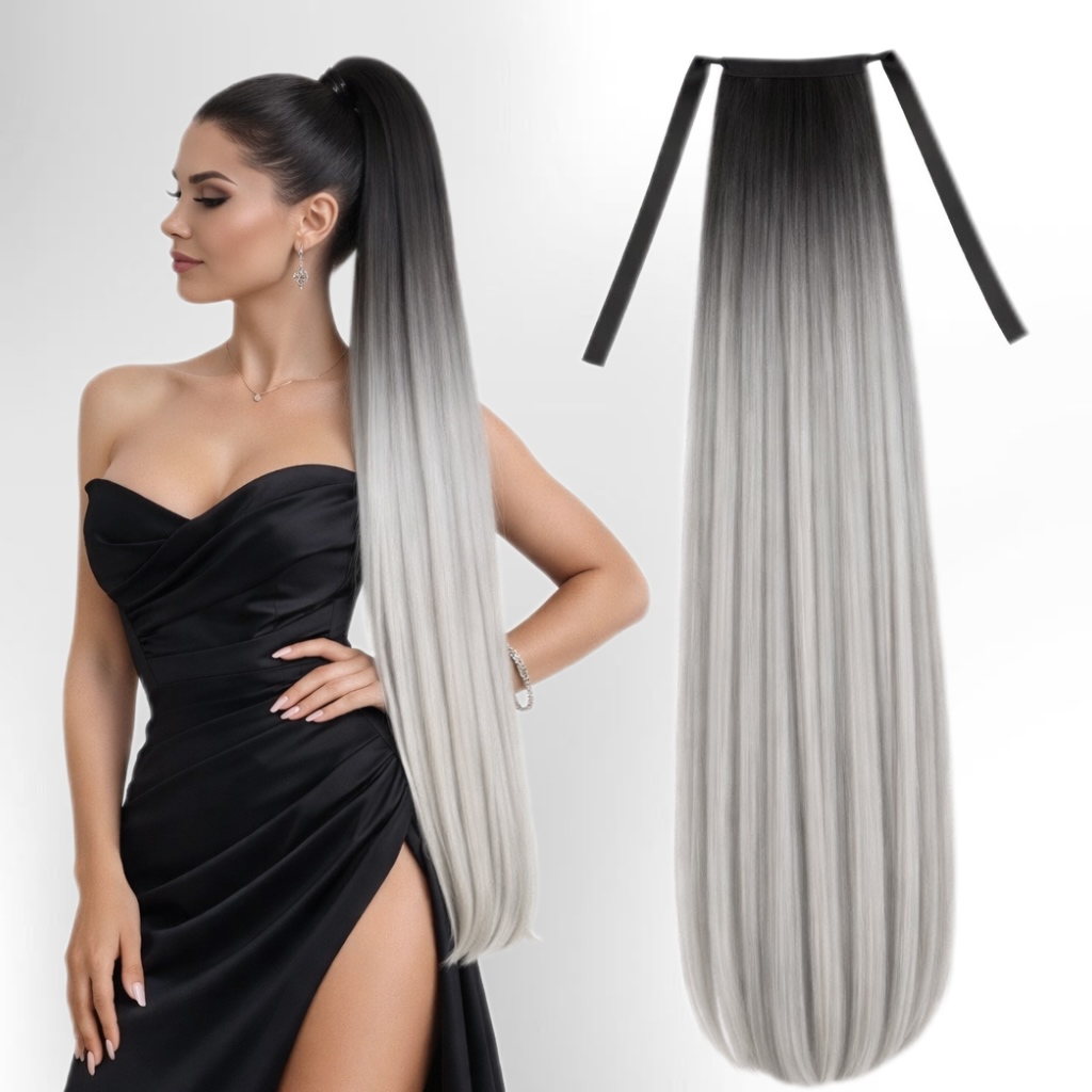 Coada de Par Diamond Ombre #1B White - Extensii de par București