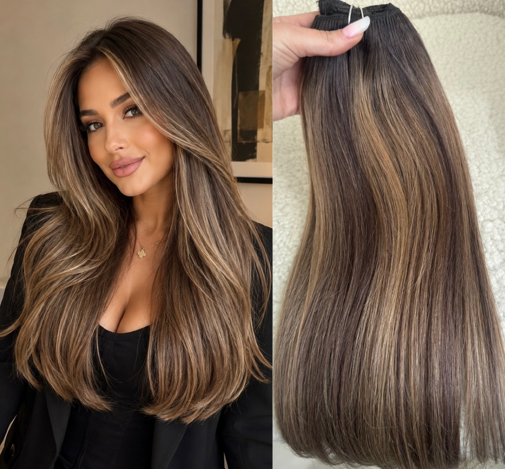 Clip On Premium Drept Black Collection Balayage #8/#2 - Extensii de par București