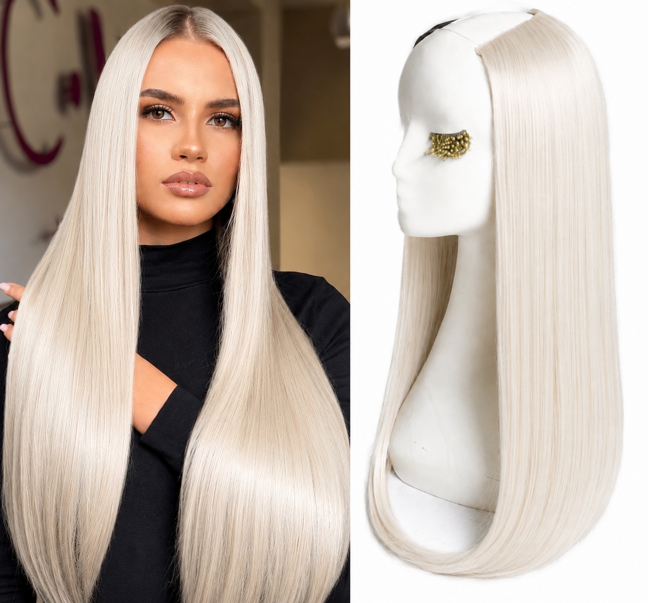 Semiperuca Par Natural U Part Blond Alb Drept - Extensii de par București