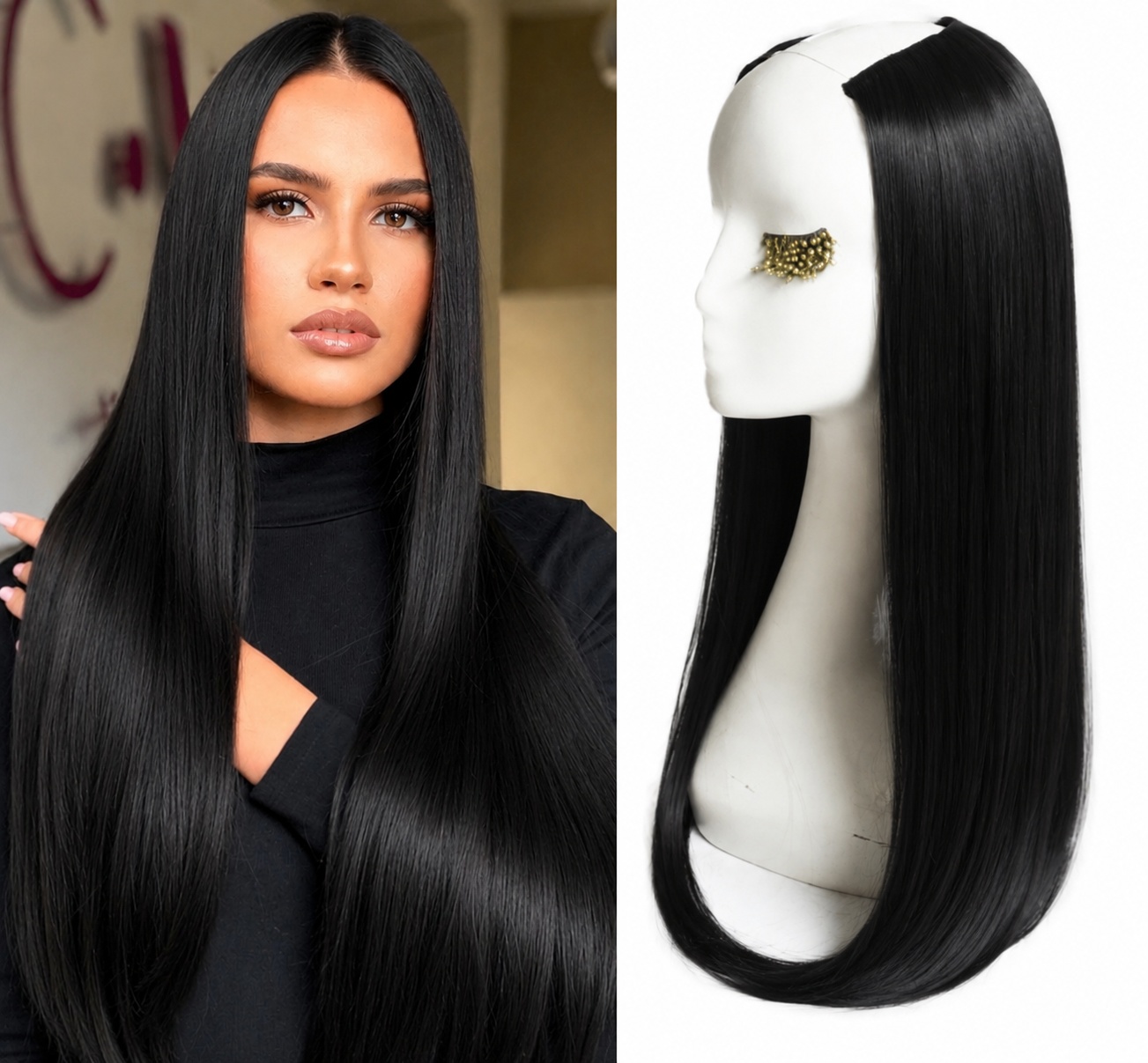 Semiperuca Par Natural U Part Negru Drept - Extensii de par București