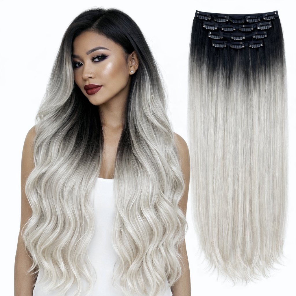 Extensii Clip-On Luxe Ombre #1B Light Grey - Extensii de par București
