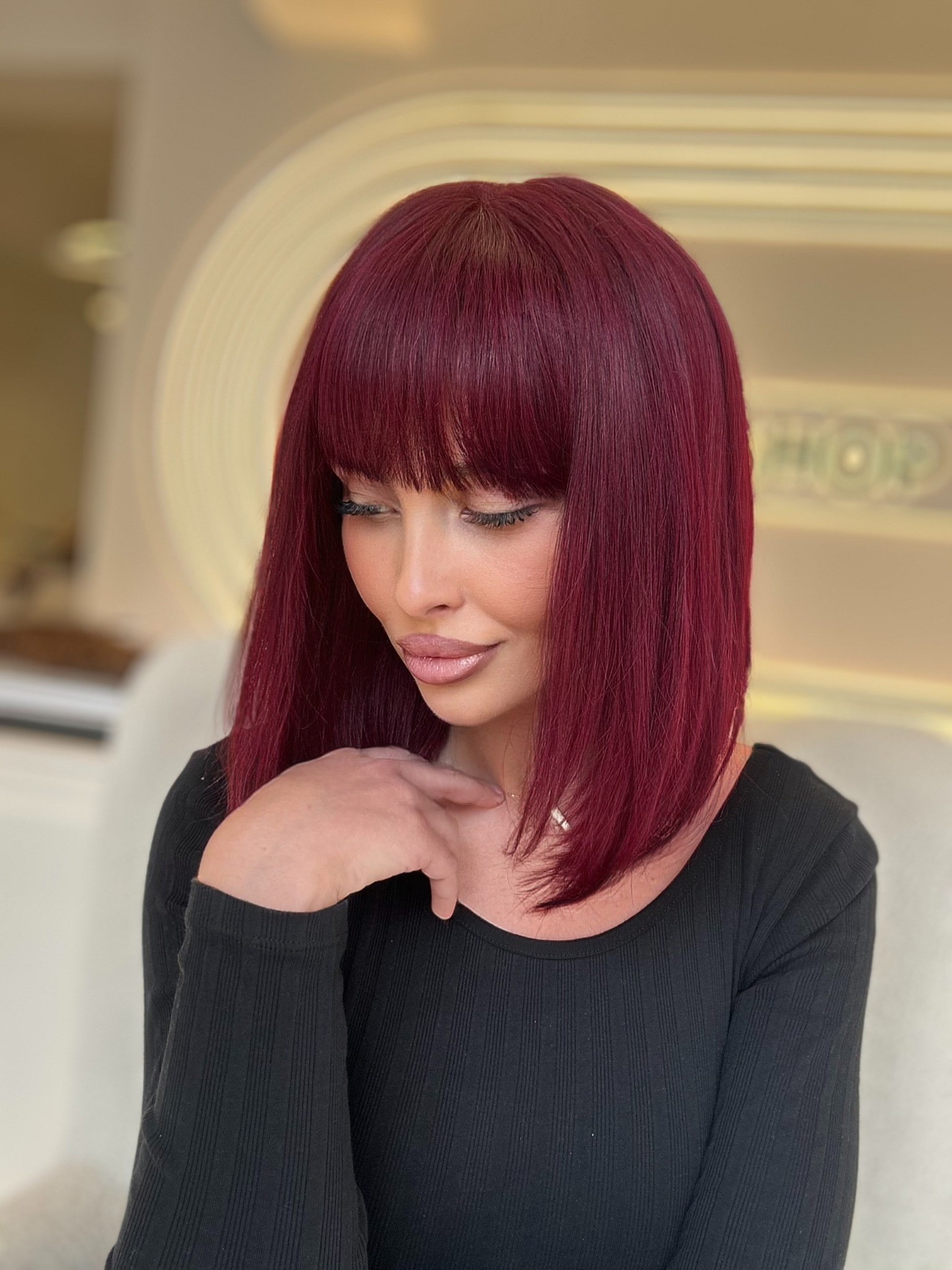 Peruca din par natural Mia Burgundy - Extensii de par București