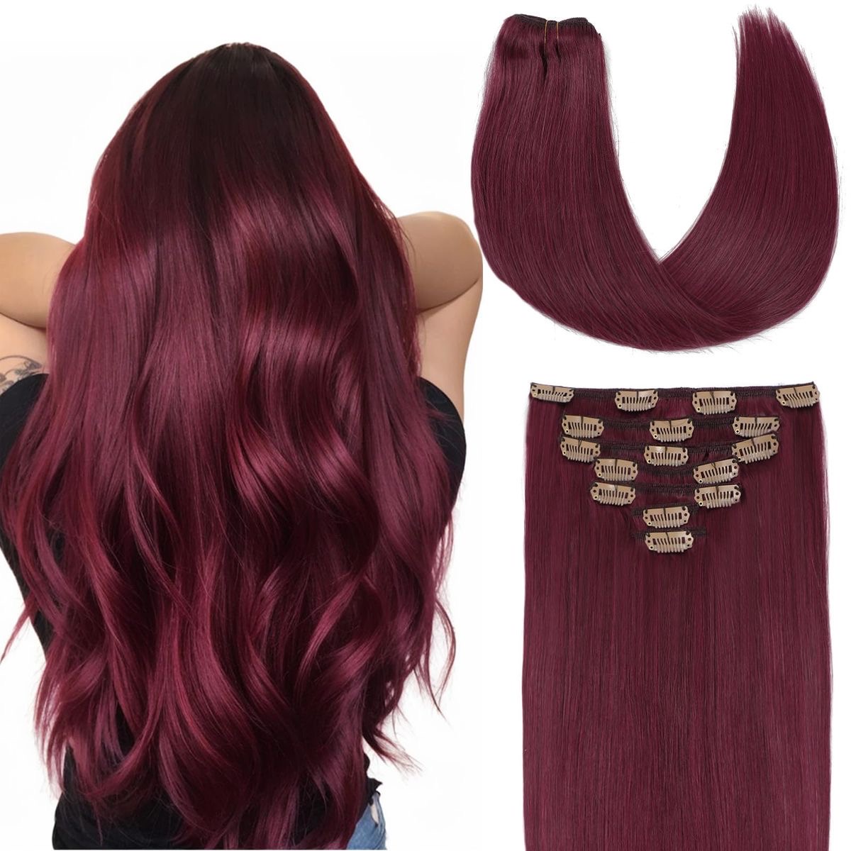 Mini Set Clip-On Burgundy - Extensii de par București