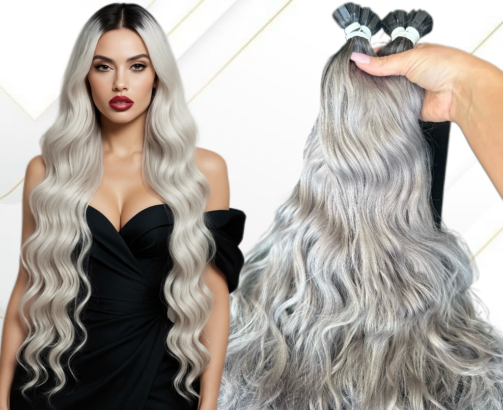 Extensii Cheratina Russian Hair Ombre #1B/Light Grey - Extensii de par București