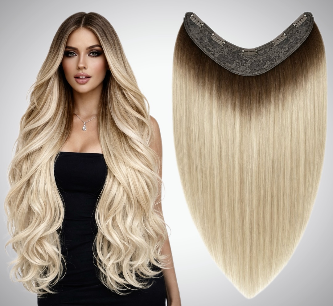 Trese de Par Natural V-Shape Ombre #3/#60 - Extensii de par București