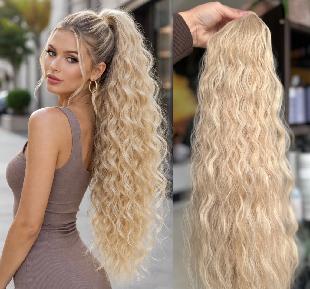 Coada pe scai Blond Suvitat Ondulata - Extensii de par București