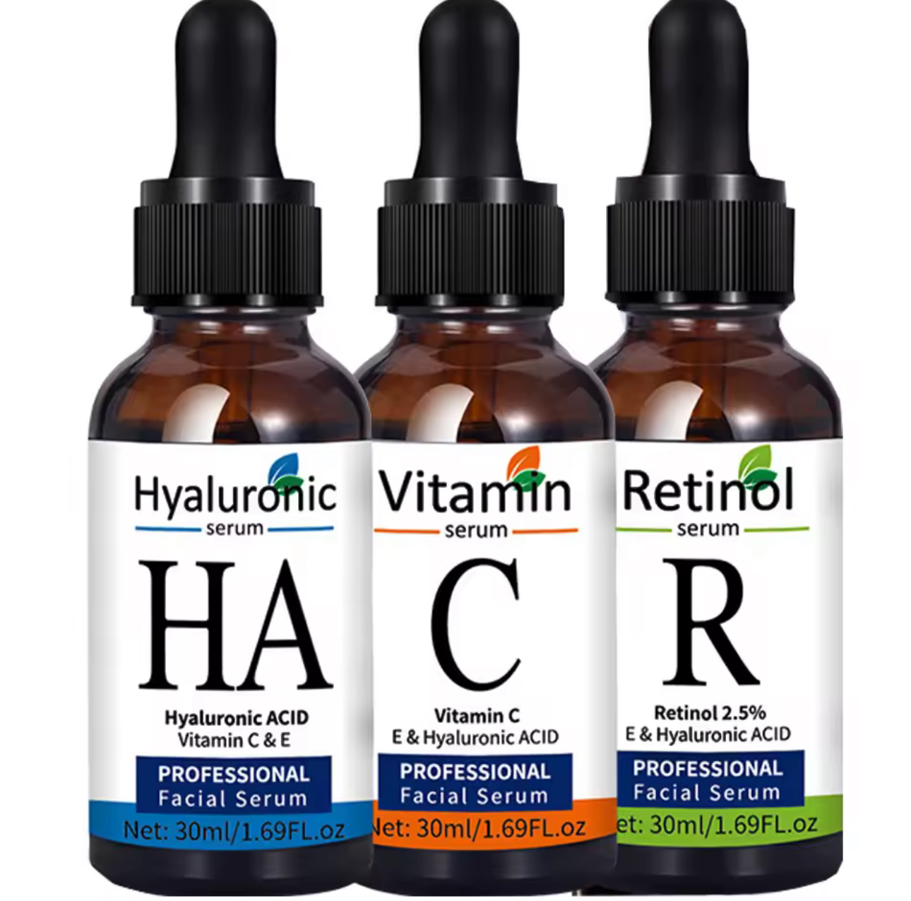Set Seruri Profesionale pentru Îngrijirea Tenului – Hyaluronic, Vitamina C, Retinol - Extensii de par București