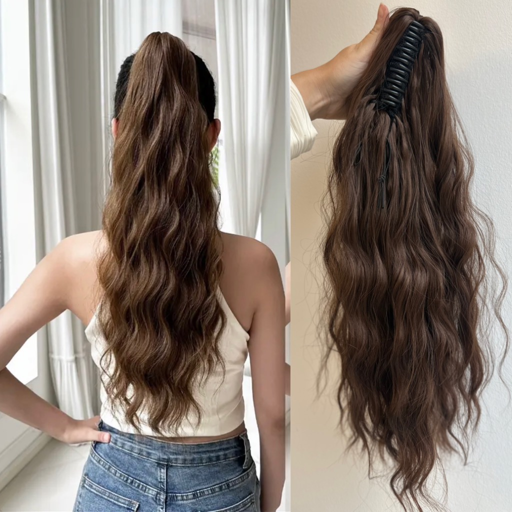 Coada de Par cu Cleste Ondulata Saten Natural Deschis, 70 cm - Extensii de par București
