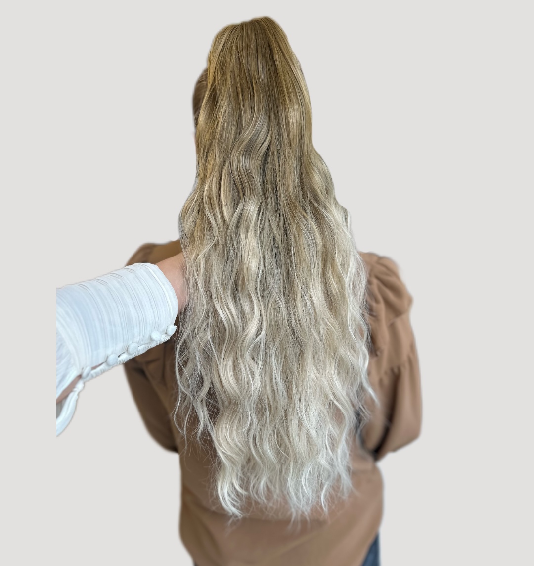 Coada de Par cu Cleste Ombre Blond Bej/ Blond Deschis, 70 cm  - Extensii de par București