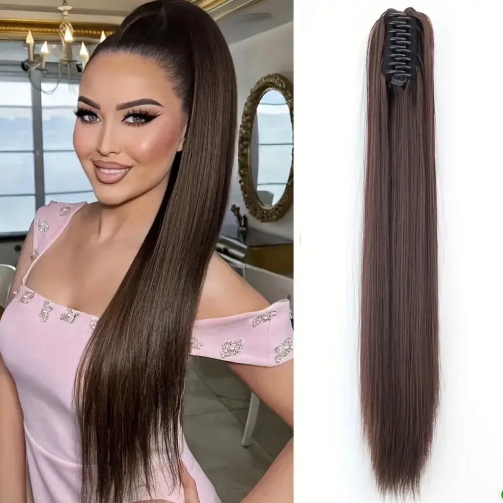 Coada de Par cu Cleste Dreapta Saten Natural Inchis, 70 cm - Extensii de par București