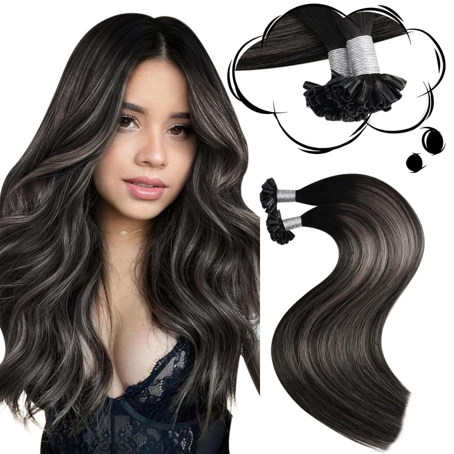 Extensii Cheratina Black Collection Balayage #1B/Grey/#1B - Extensii de par București
