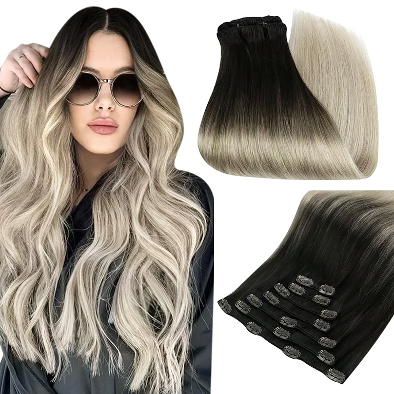 Set Easy Clip-On Ombre #1B Silver - Extensii de par București Set Easy Clip-On Ombre #1B Silver - Extensii de par București