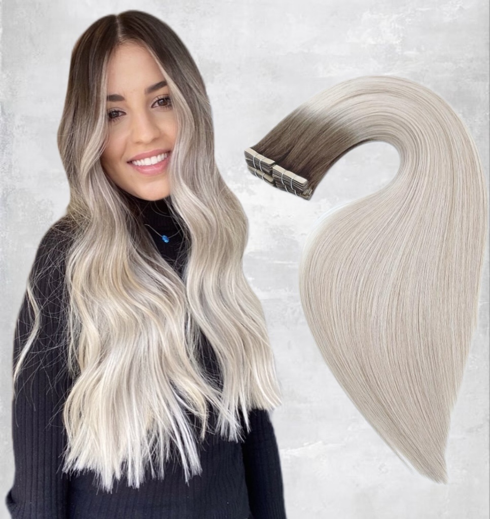 Extensii Tape In White Platinum Ombre #3/ #60A - Extensii de par București