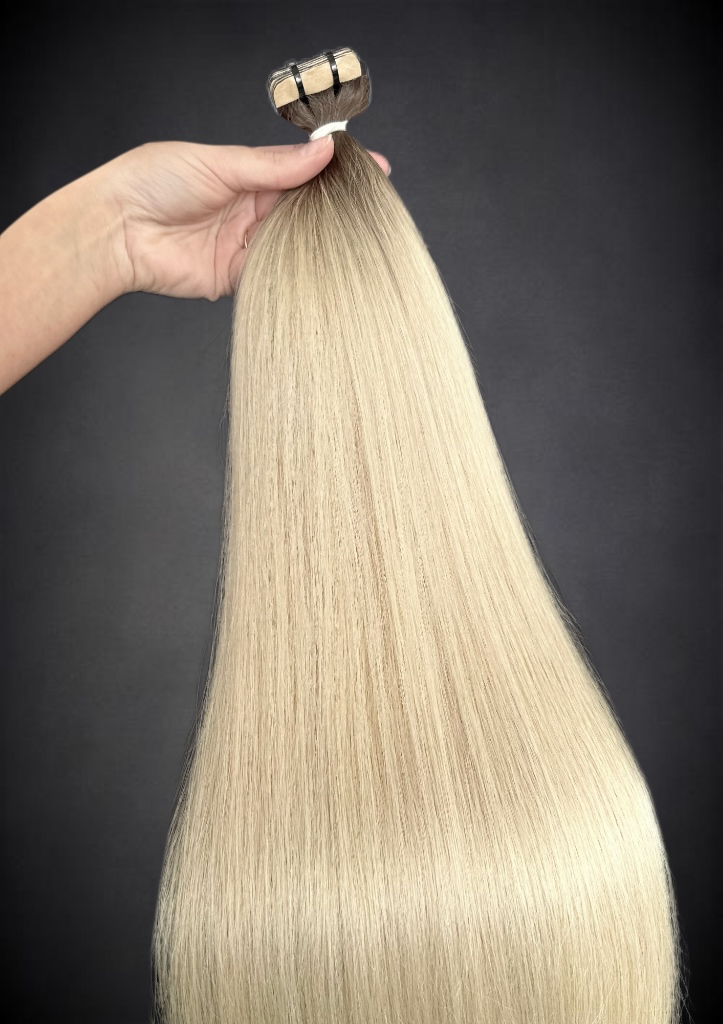 Extensii Tape-in SLAVIC Hair Ombre Saten Natural/ Blond Deschis - Extensii de par București