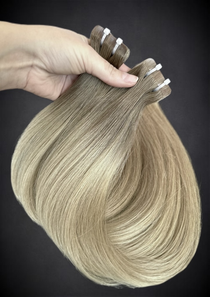Extensii Tape-in SLAVIC Hair Ombre Saten Natural Deschis/ Blond Bej - Extensii de par București