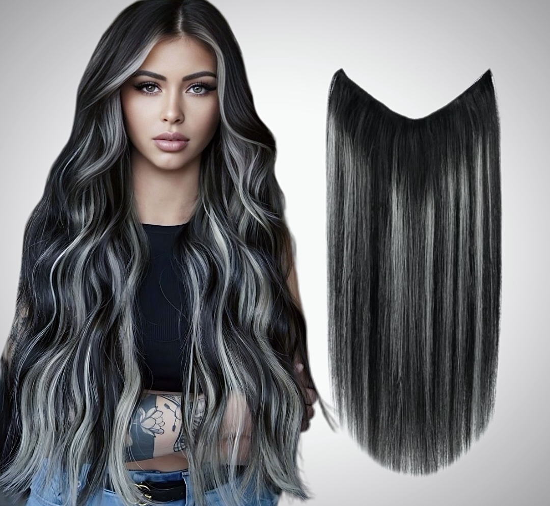 Trese de Par Natural V-Shape Balayage #1B/Light Grey - Extensii de par București