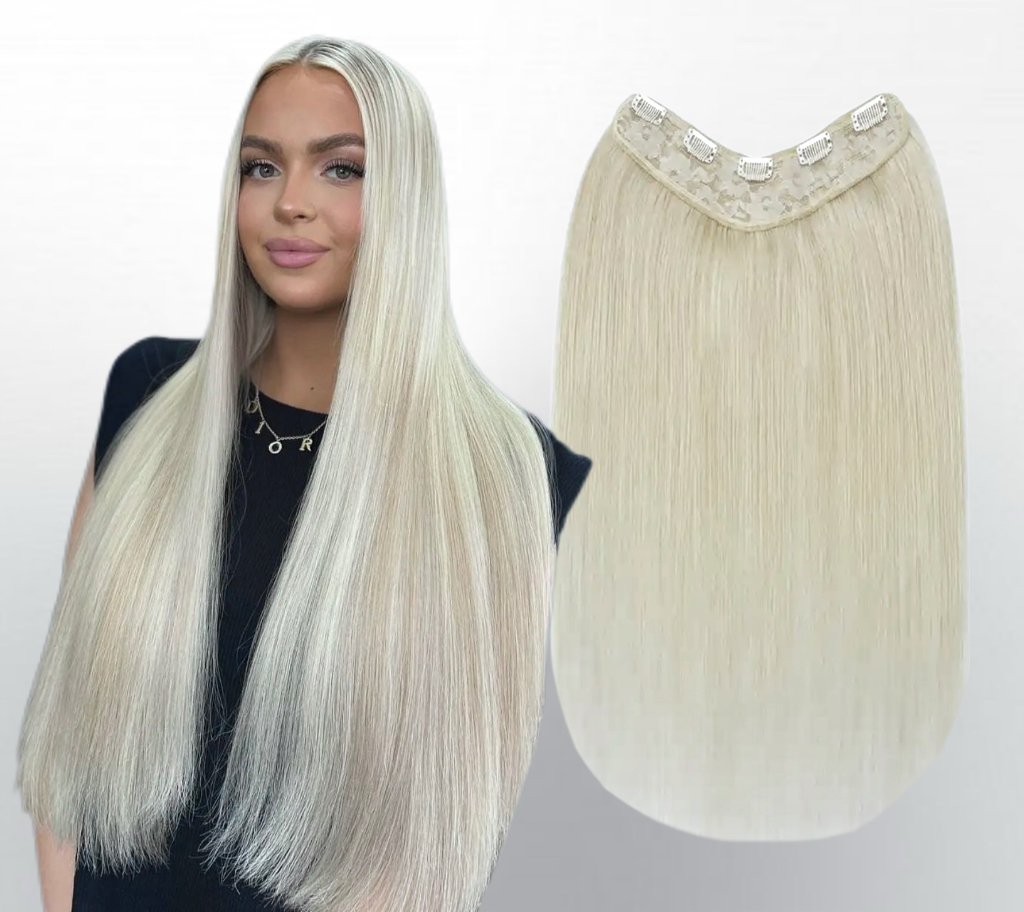 Trese de Par Natural V-Shape Silver - Extensii de par București