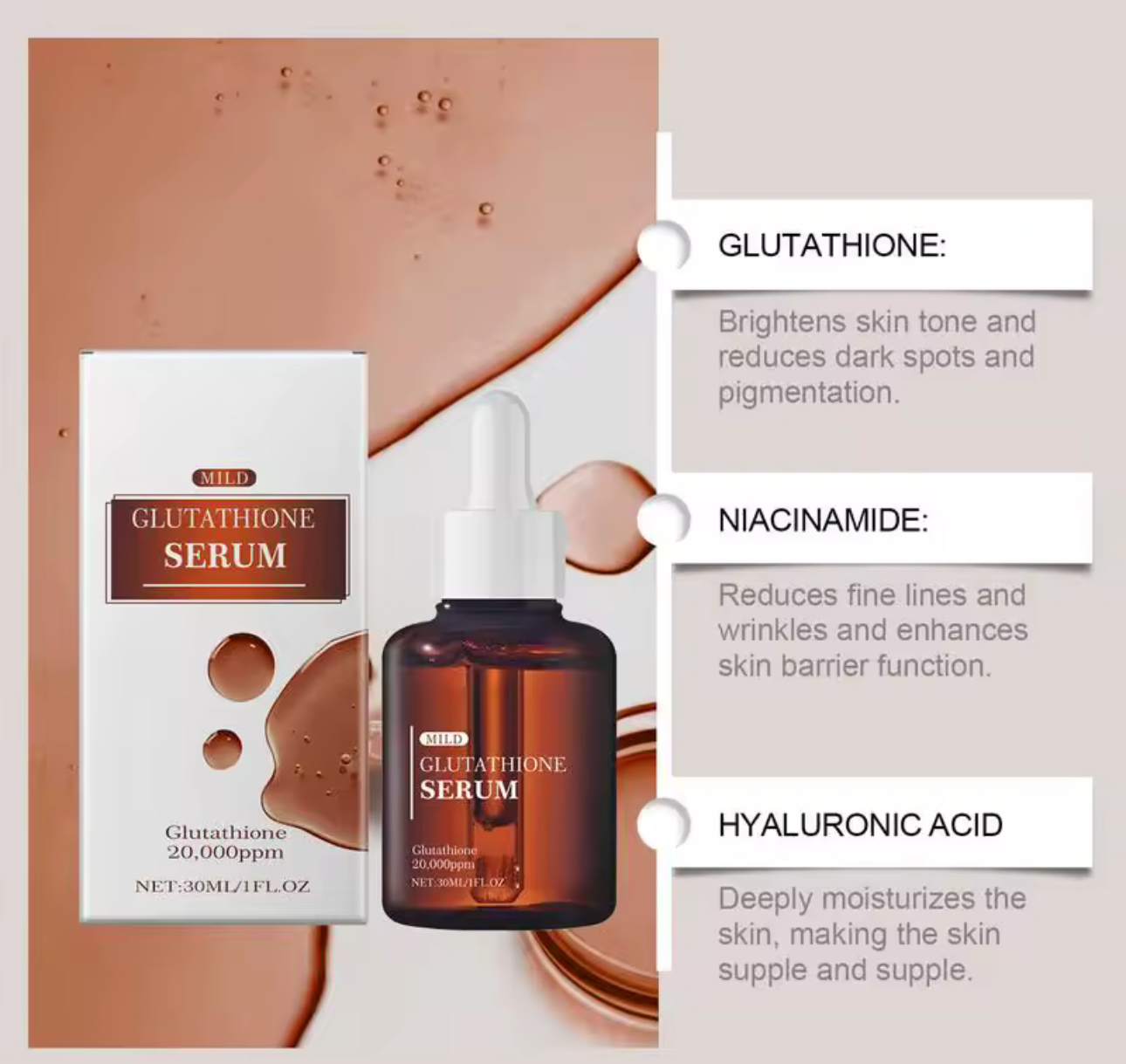 Ser pentru fata cu glutation, pentru reducerea liniilor fine si a ridurilor, 30 ml - Extensii de par București
