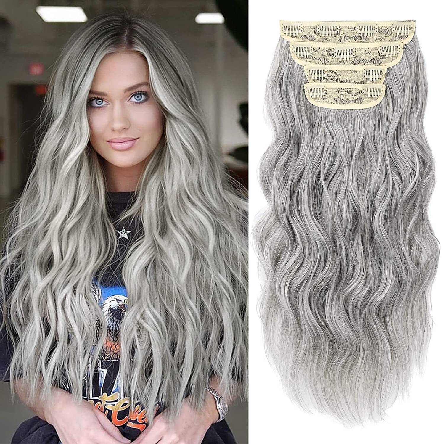 Extensii Clip On Sintetic (super volum) GREY, 200g - Extensii de par București