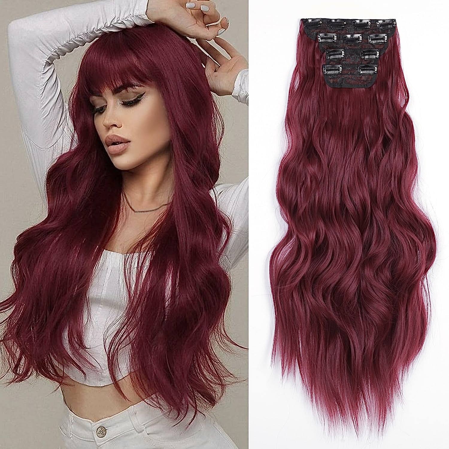 Extensii Clip On Sintetic (super volum) Burgundy, 200 g - Extensii de par București