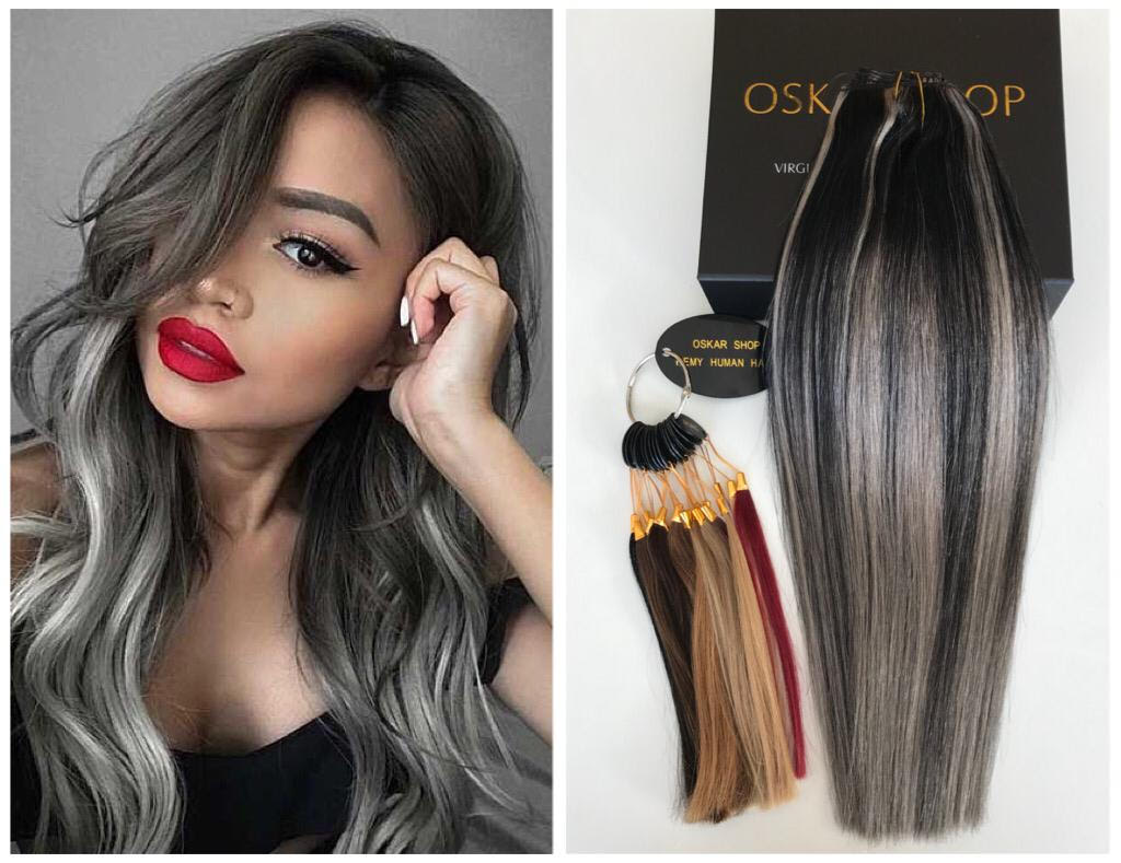 Extensii Clip-On Luxe Balayage #1B Grey - Extensii de par București