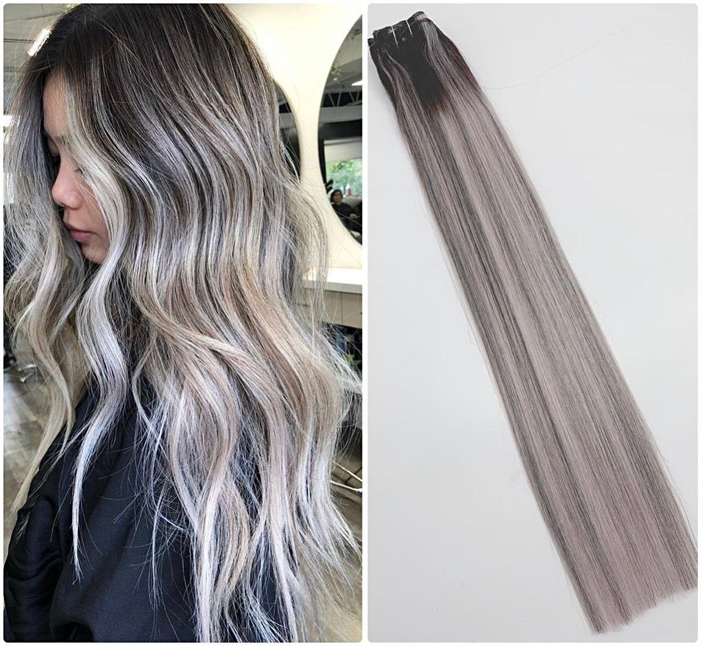 Extensii Clip-On Luxe Balayage #1B Brilliant Grey - Extensii de par București