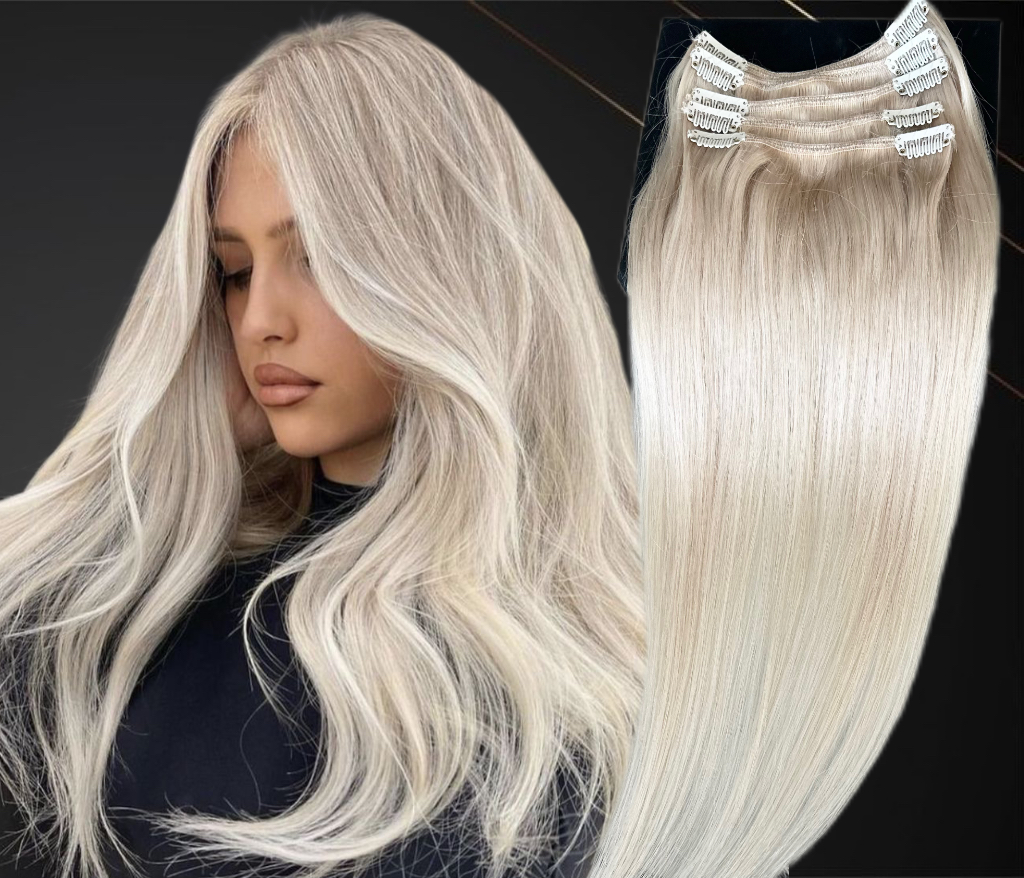 Extensii Clip-On MiniGold Blond Alb #100 - Extensii de par București