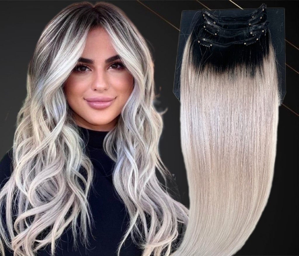 Extensii Clip-On MiniGold Ombre #1B/Light Grey - Extensii de par București