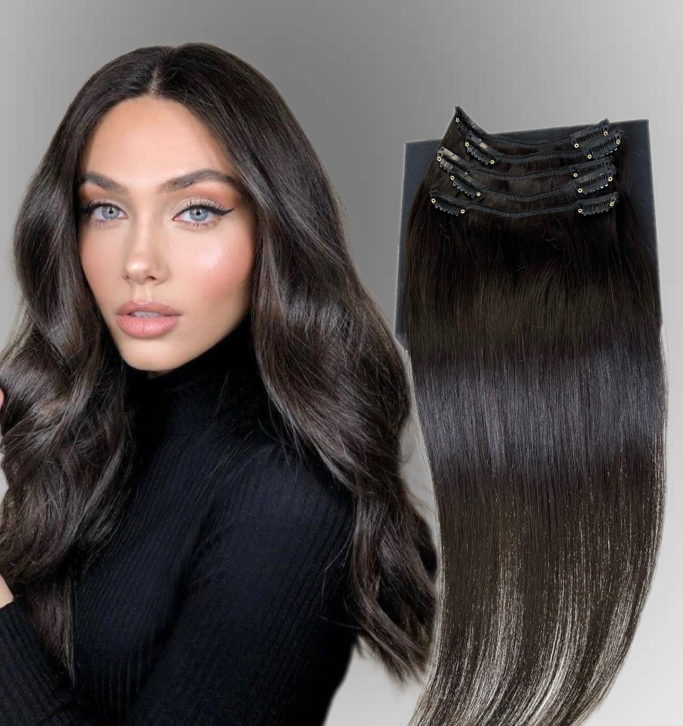 Extensii Clip-On MiniGold Saten Foarte Inchis #1B - Extensii de par București