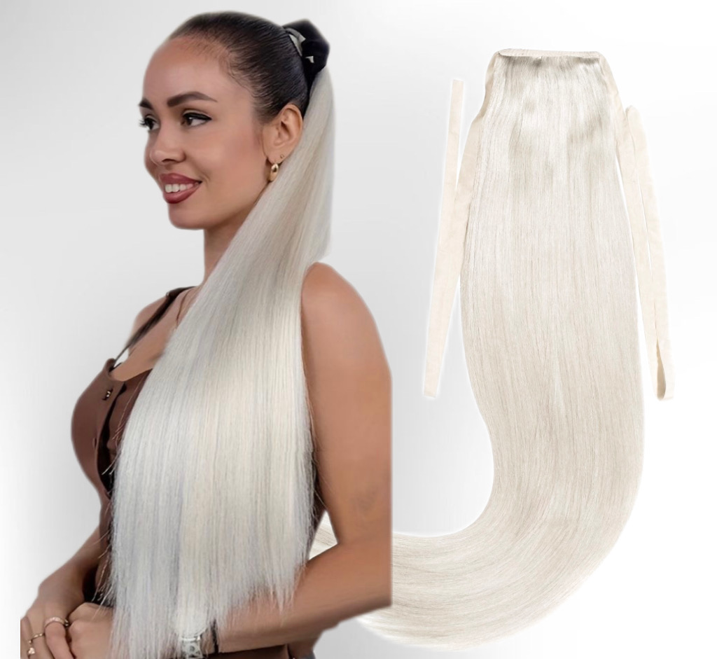 Coada de par Russian Hair  #100 Blond Alb - Extensii de par București