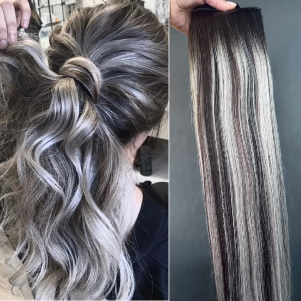 Coada de Par Oskar Balayage #1B/Light Grey - Extensii de par București
