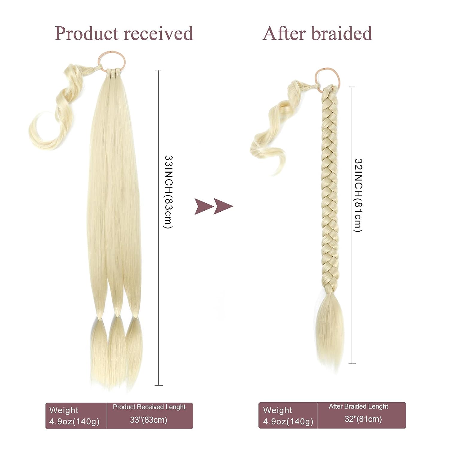 Coada de par pentru impletituri, Blond Foarte Deschis, 70 cm - Extensii de par București