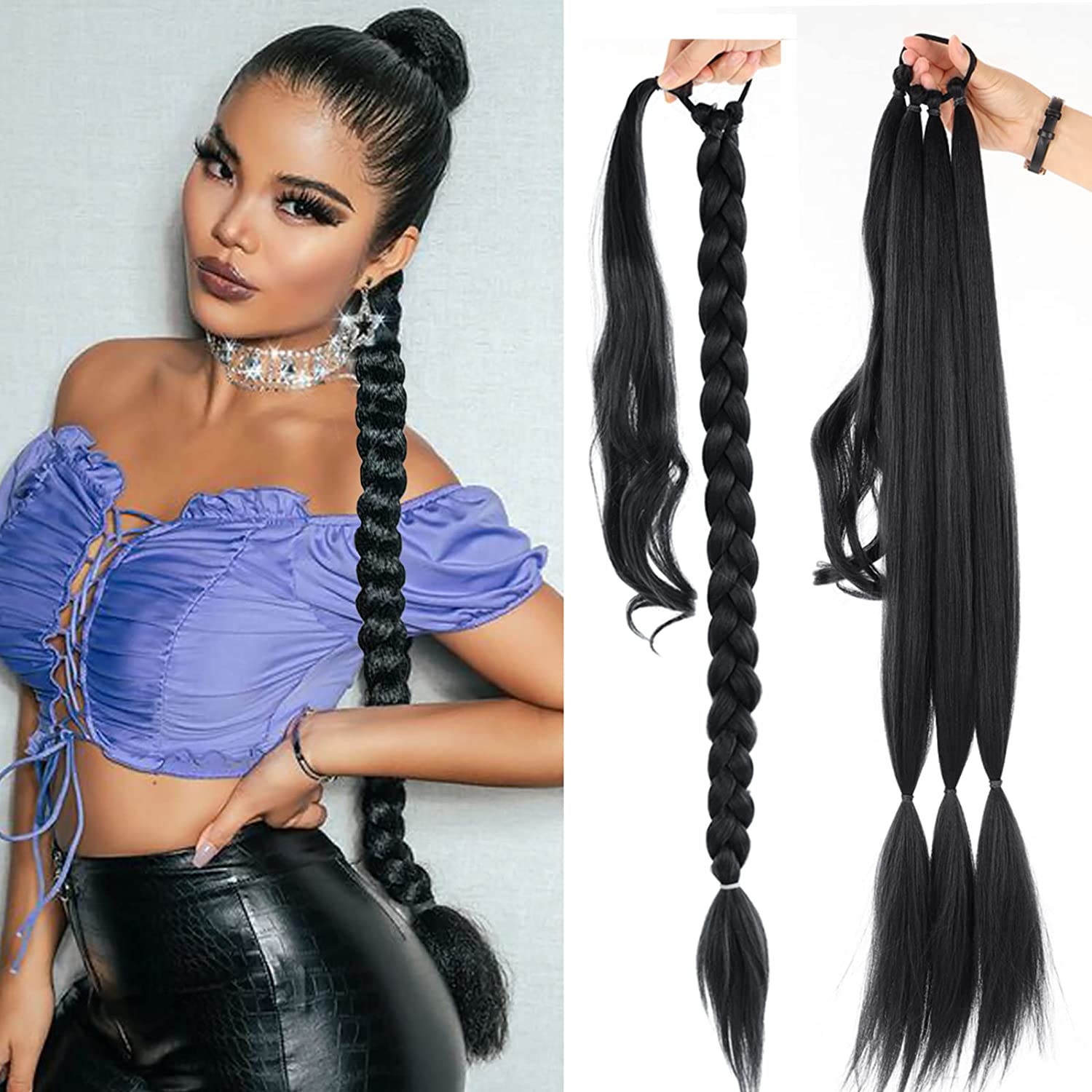 Coada de par pentru impletituri, Negru, 70 cm - Extensii de par București