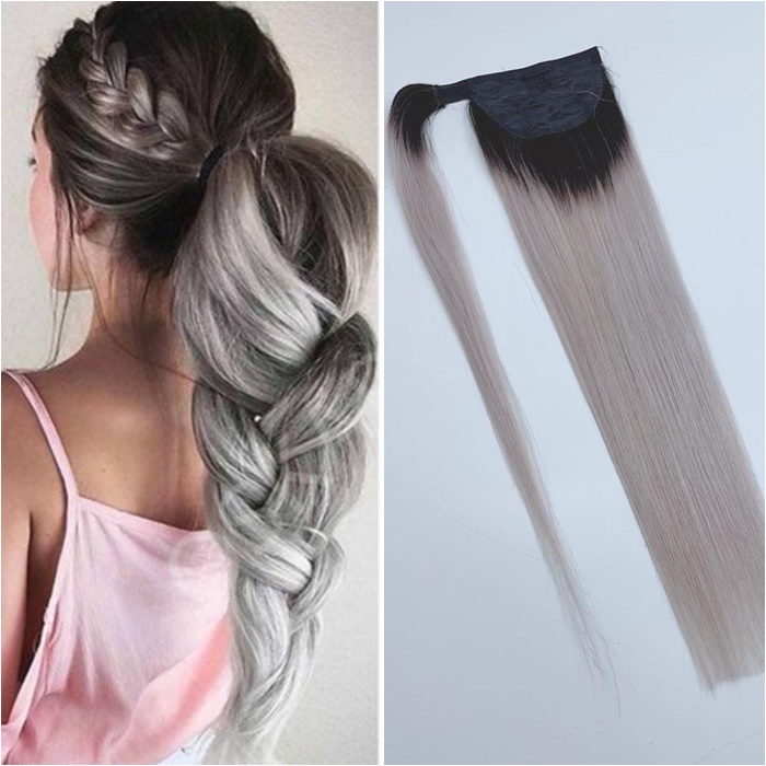 Coada de par cu scai Magic Tail Ombre #1B/Light Grey - Extensii de par București