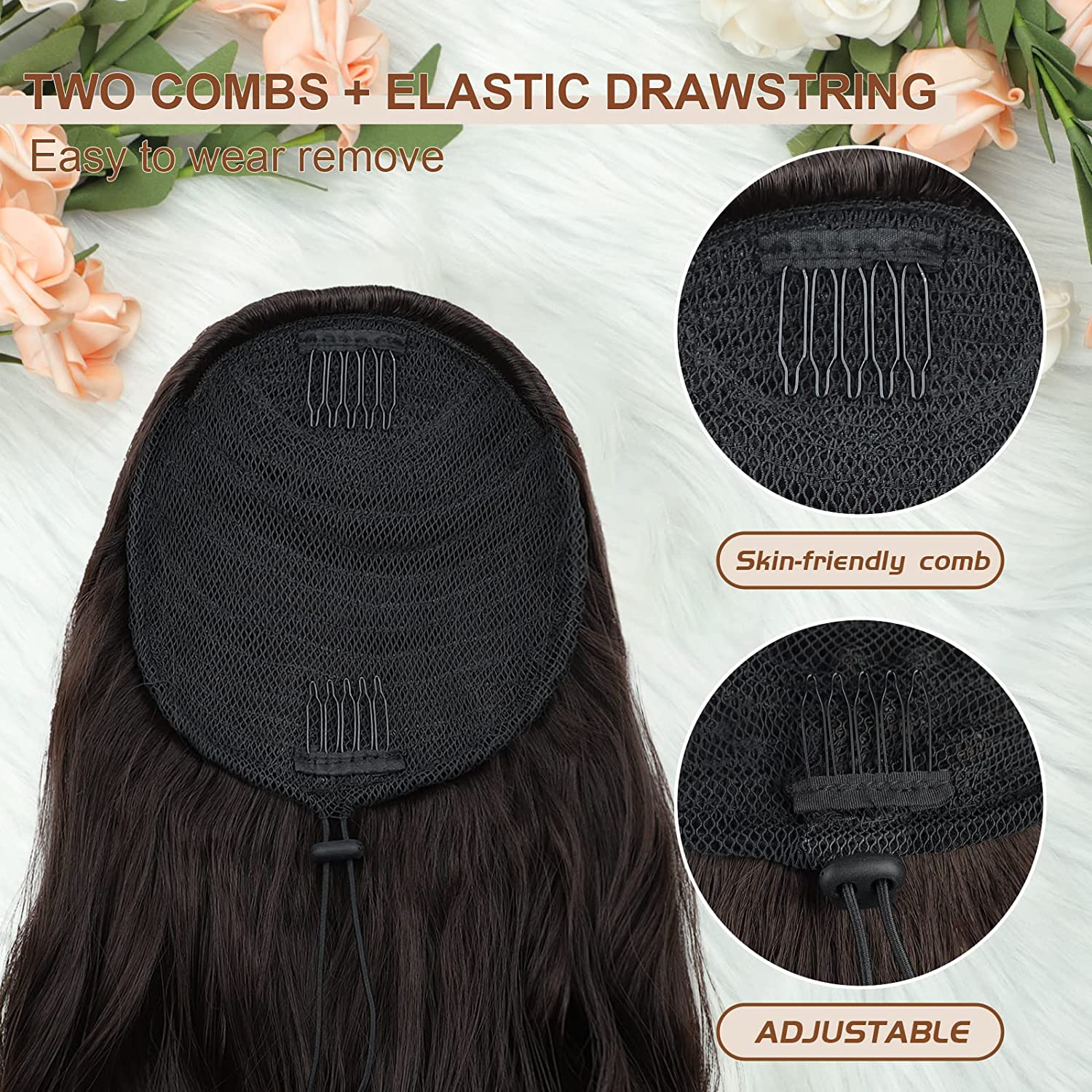 Coada de Par cu snur Negru Natural, 70 cm - Extensii de par București