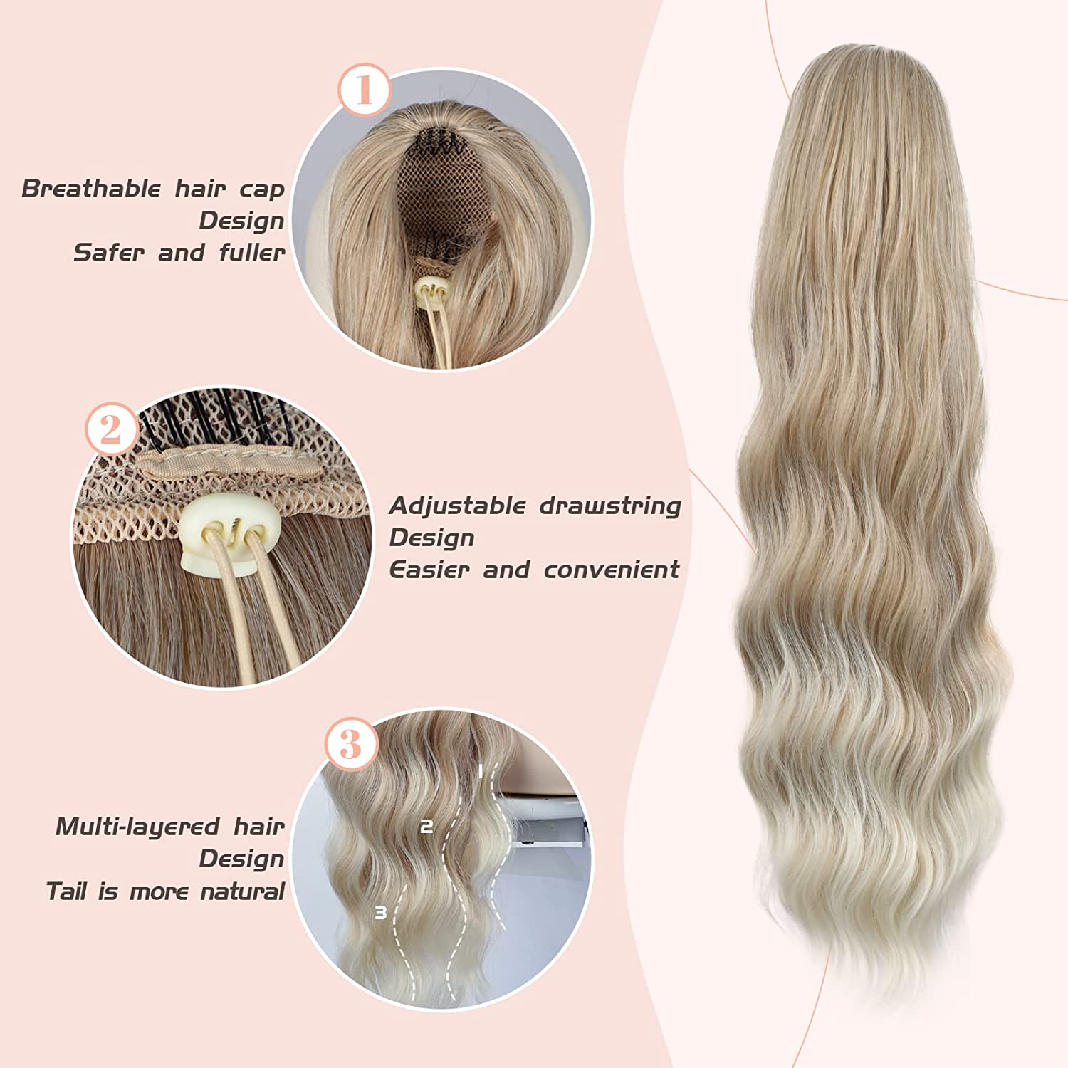 Coada de Par cu snur Blond Suvitat, 70 cm - Extensii de par București