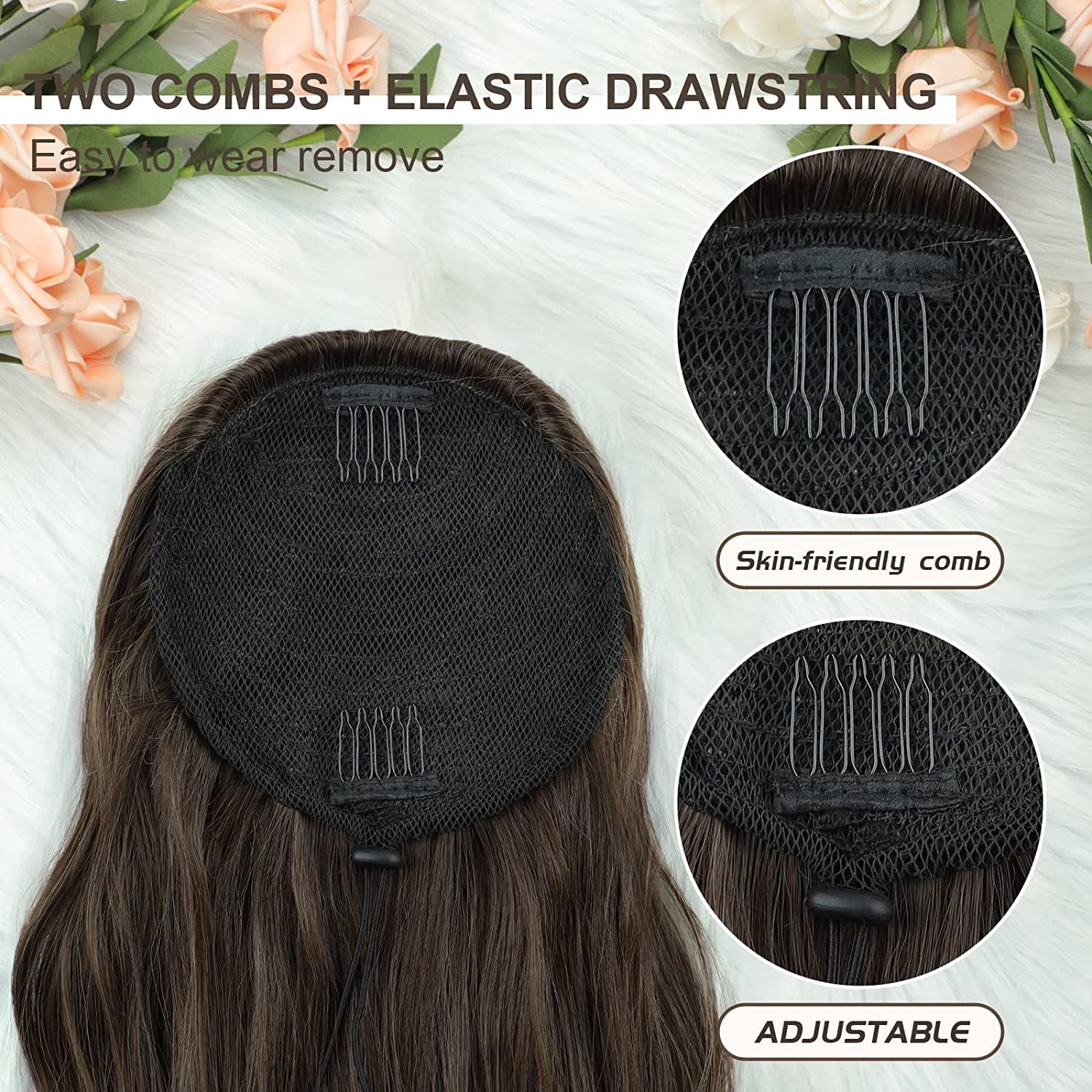 Coada de Par cu snur Ombre Saten Foarte Inchis/ Saten Natural - Extensii de par București
