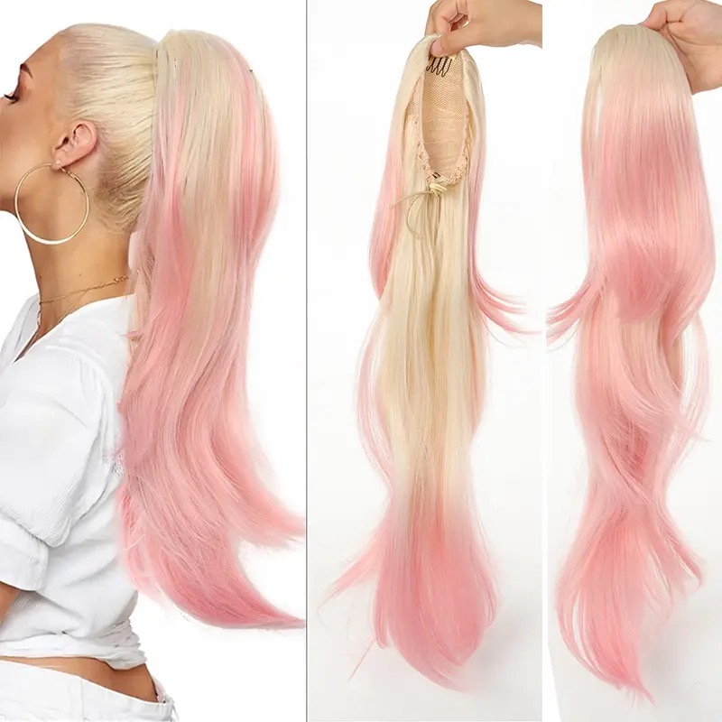 Coada de Par cu snur Ombre Blond Deschis/ Roz. 70 cm - Extensii de par București Coada de Par cu snur Ombre Blond Deschis/ Roz. 70 cm - Extensii de par București