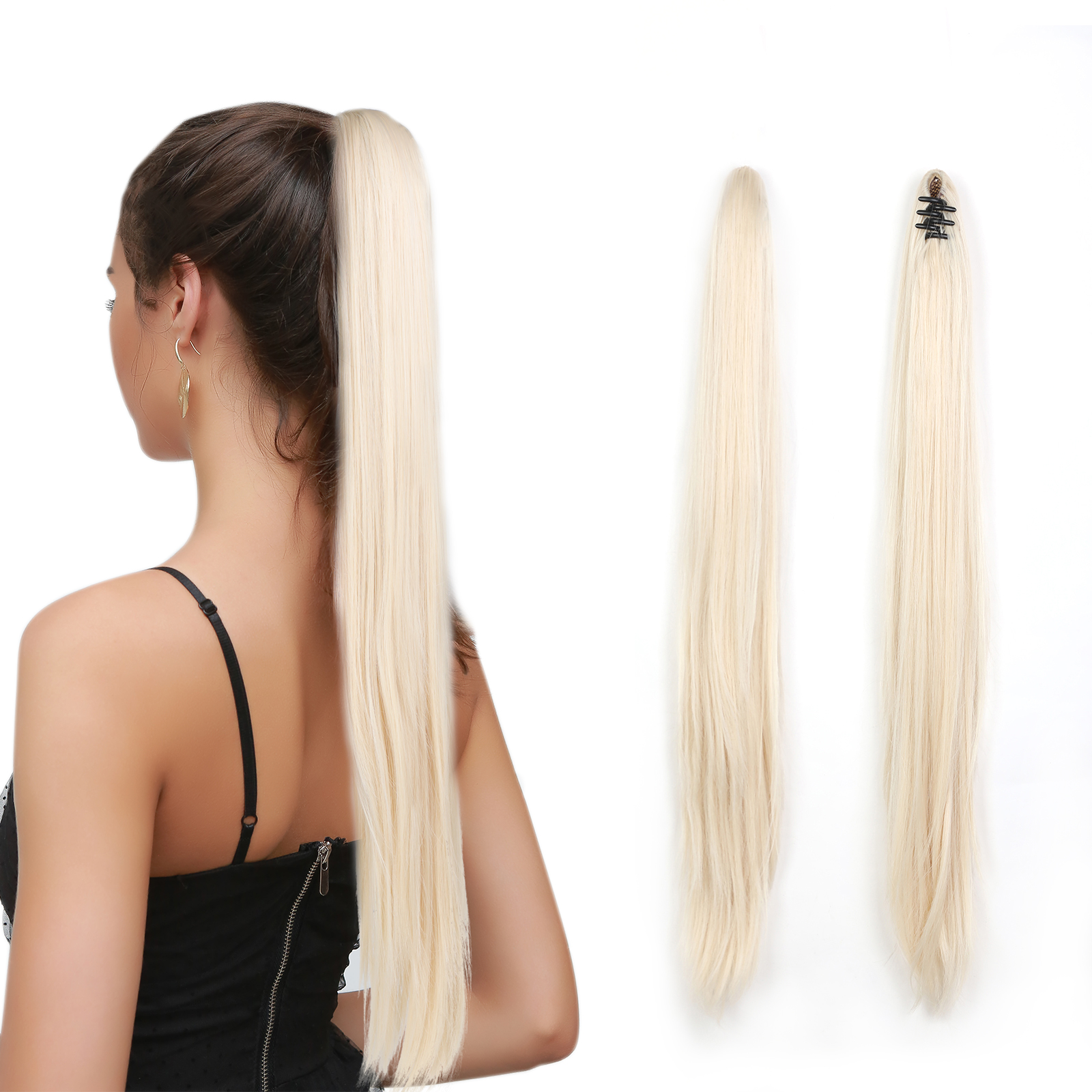 Coada de Par cu Cleste Blond Alb - Extensii de par București