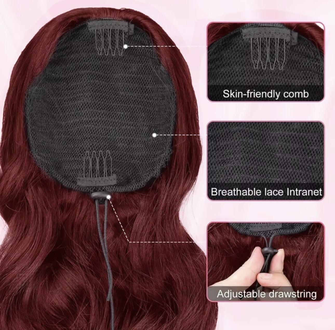Coada cu Snur #Burgundy II 70 cm - Extensii de par București