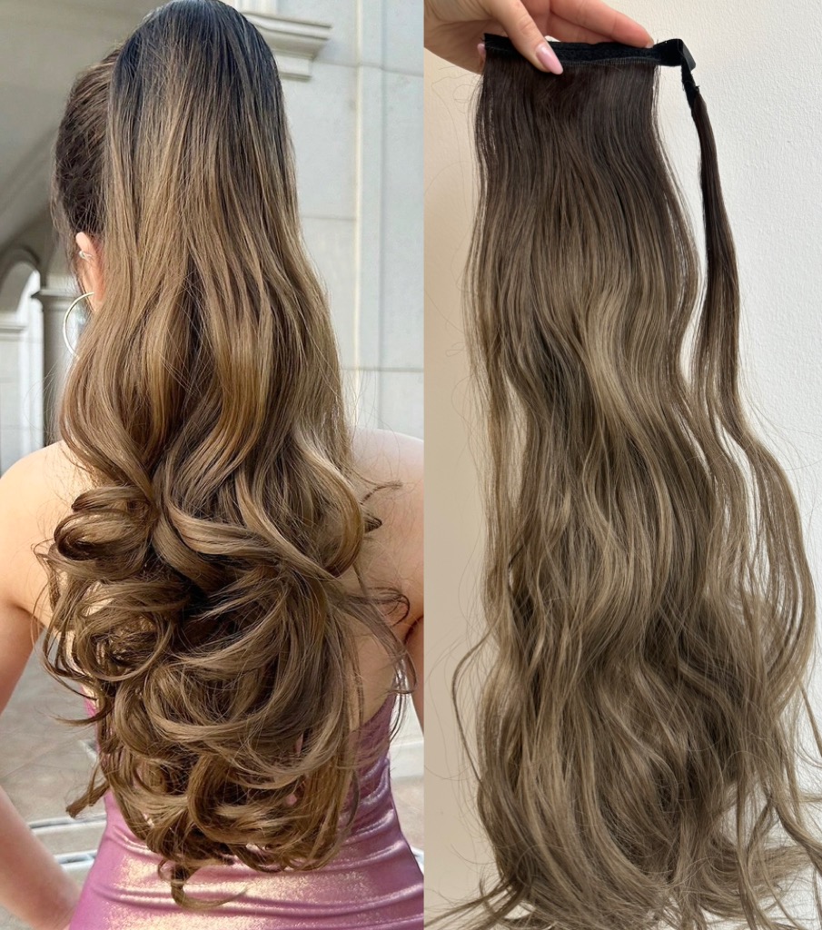 Coada de Par cu scai Ondulata Ombre Saten Natural/ Blond inchis - Extensii de par București