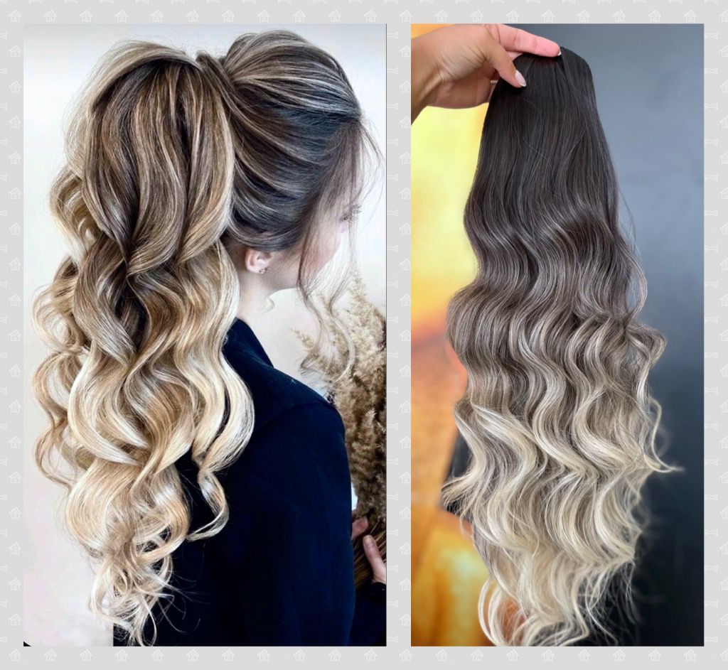 Coada de Par cu snur Balayage saten inchis/ blond natural deschis - Extensii de par București