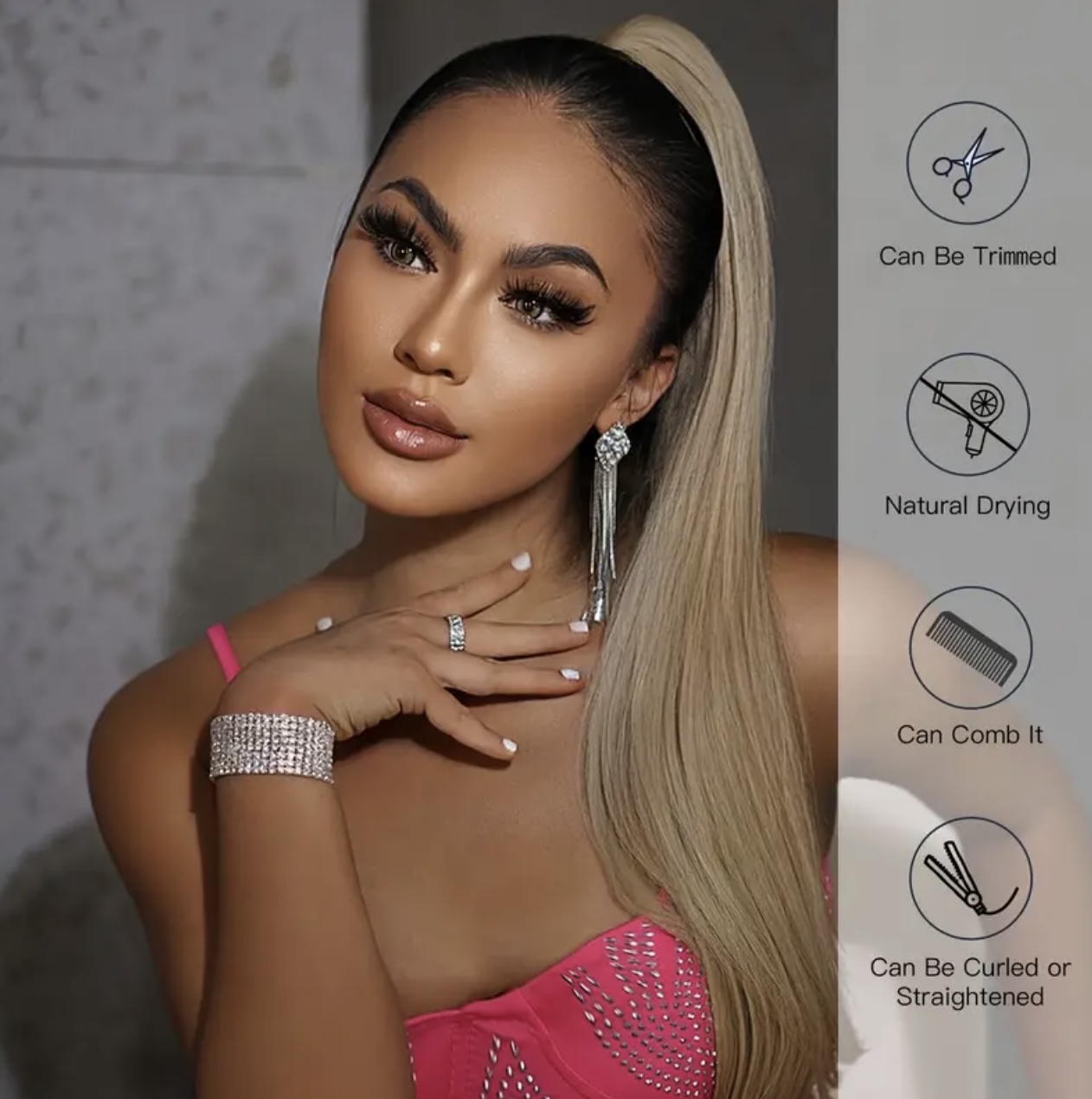 Coada de Par cu Cleste Blond Bej, 70 cm - Extensii de par București