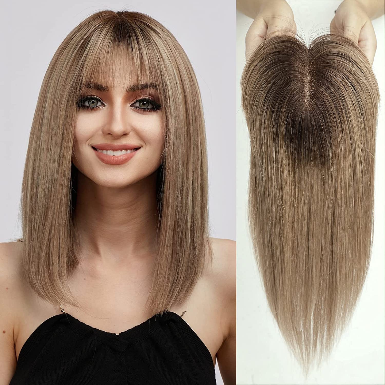 Peruca partiala cu breton Ombre #6/ #18 ( saten natural/ blond nisipiu) - Extensii de par București