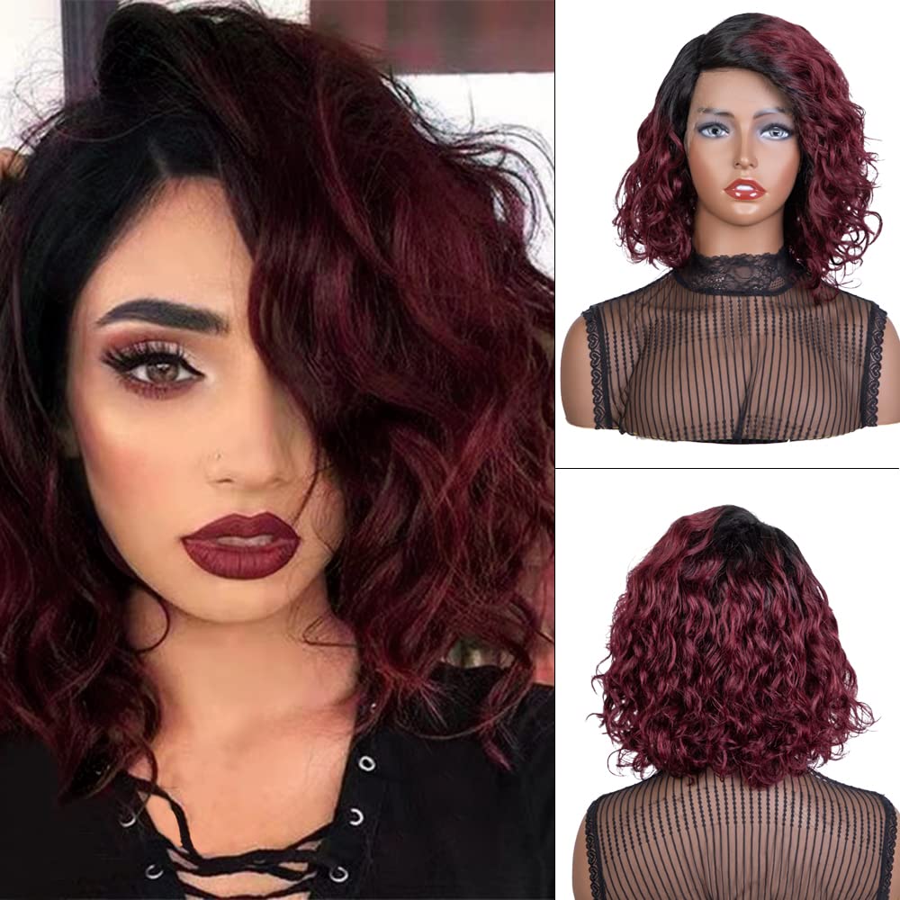 Peruca bobo balayage 1b/ burgundy ondulata - Extensii de par București