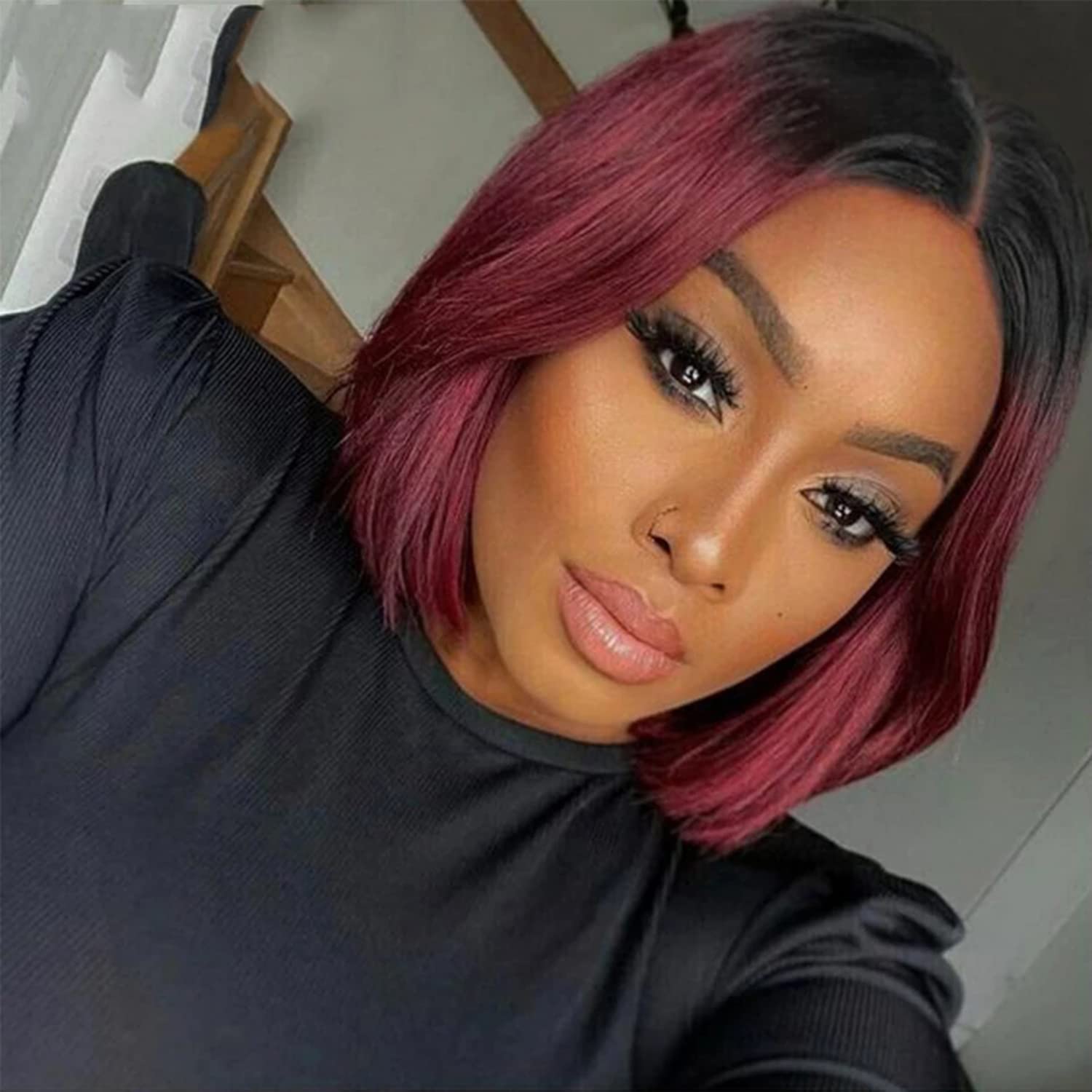 Peruca din par natural Short Burgundy - Extensii de par București