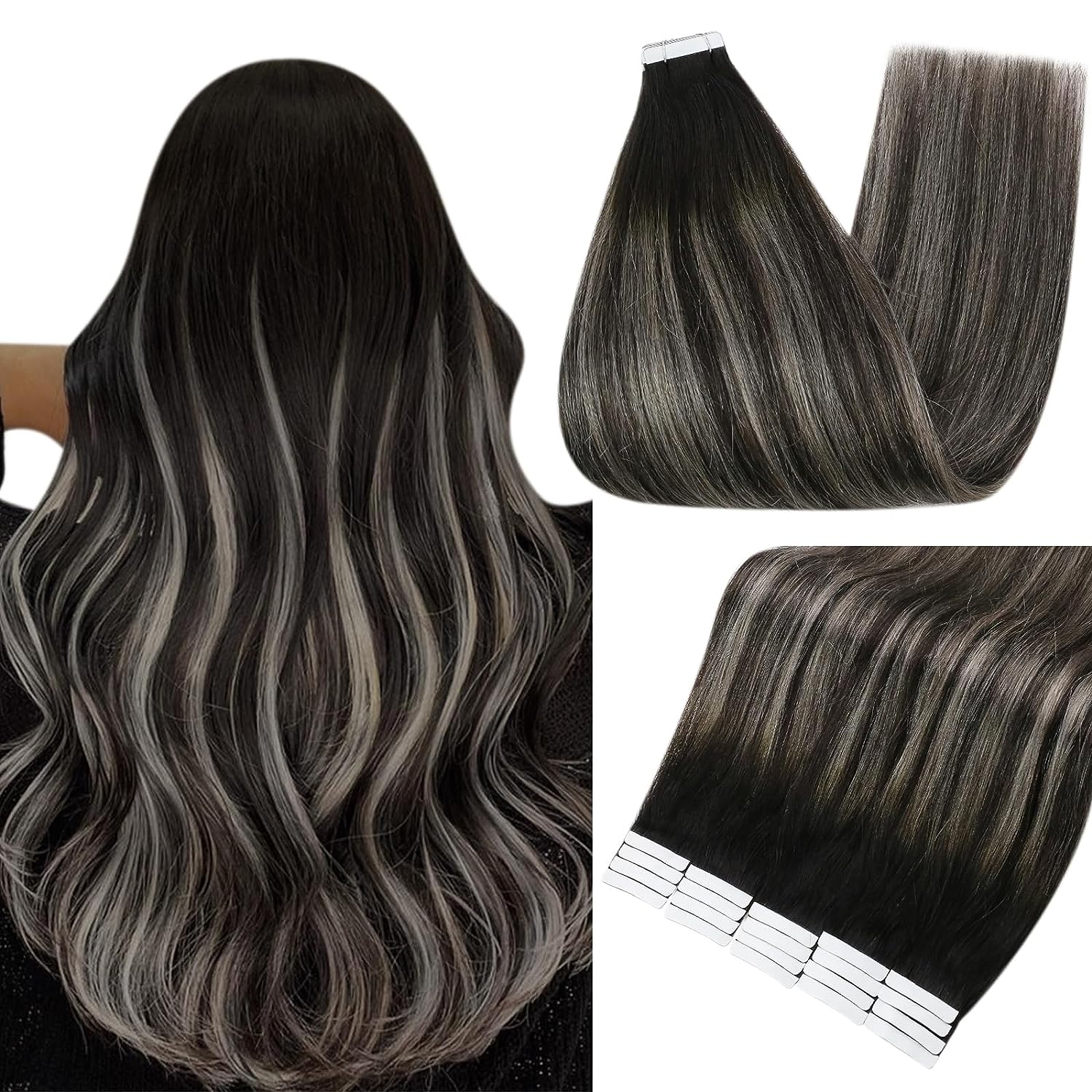 Extensii Tape In Diamond Balayage #1B/Grey - Extensii de par București
