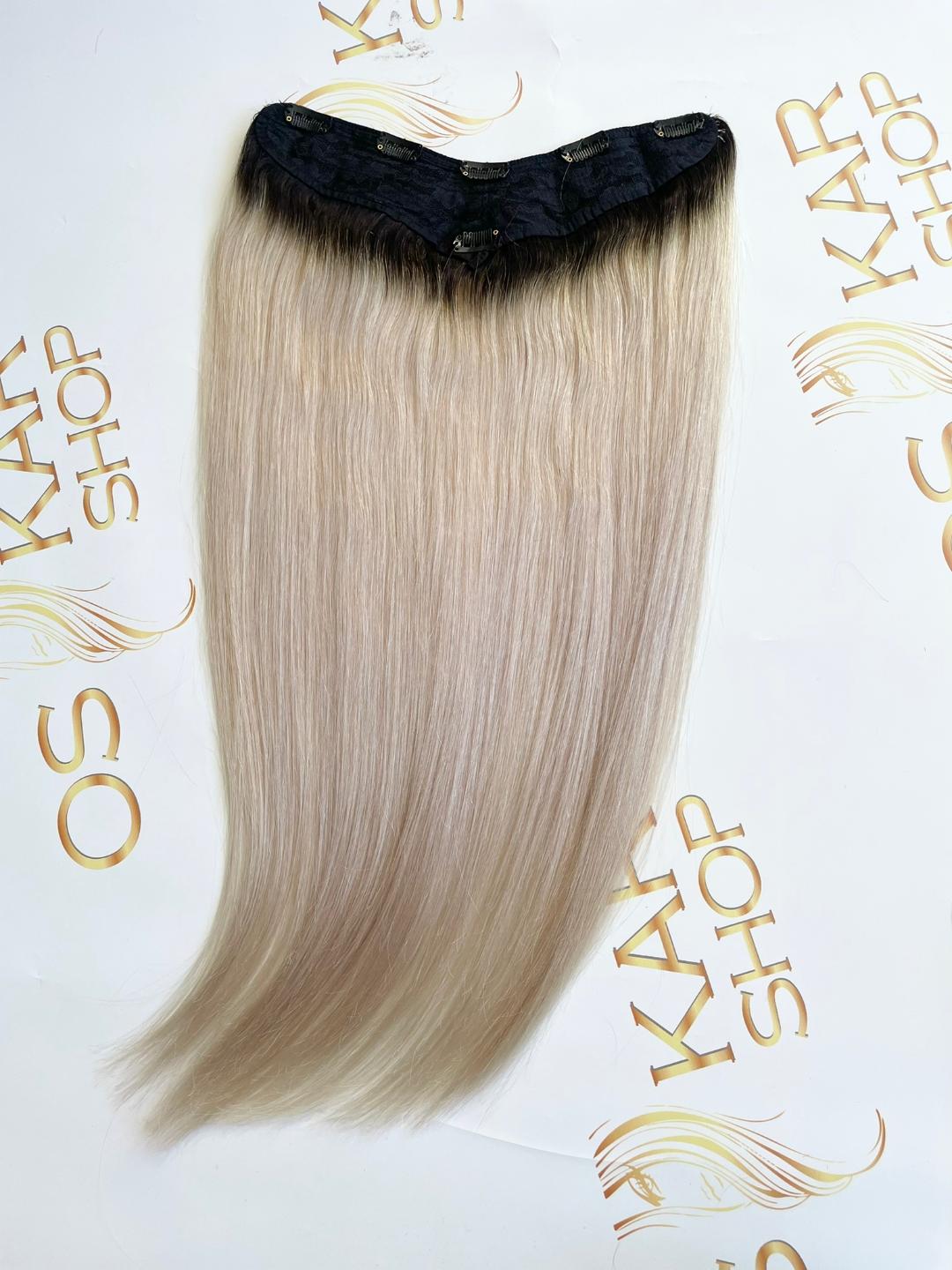 Trese de Par Natural V-Shape Luxe Ombre #1B/Silver - Extensii de par București