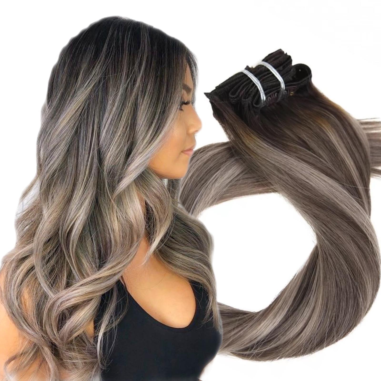 Extensii Clip-on White Platinum Balayage Suvitat #9/#20 - Extensii de par București
